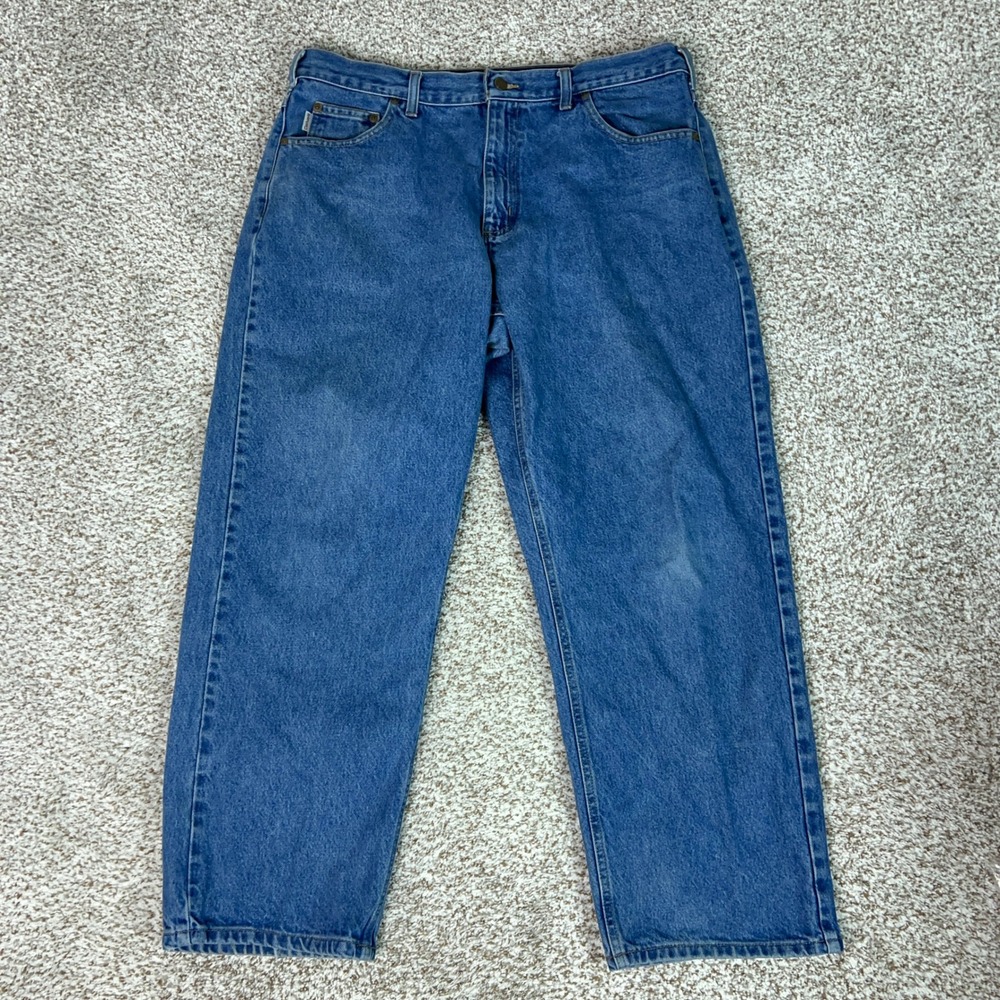 Carhartt Jeans Mens 38x30 Blue Workwear Loose Fit Denim Pants Logo Cotton Casual